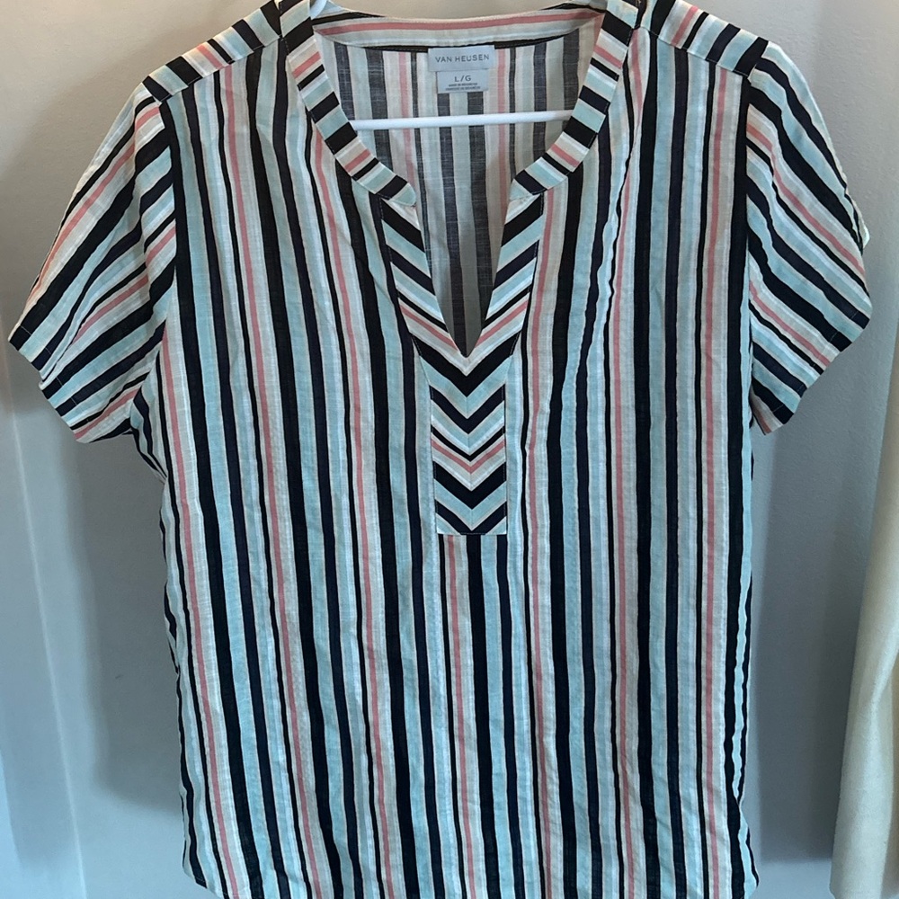 Van Heusen Striped Top - Black, White, Pink